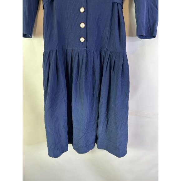 Vintage 80s Lace Trim Collar Puff Sleeve Button Dress USA Grunge Cottag - Picture 2 of 8